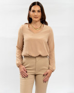 Blusa Reisen Manga Longa Cropped Gola V Bege
