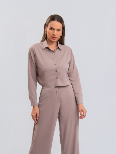 Camisa Reisen Cropped Manga Longa Bege