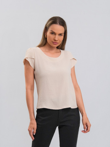 Blusa Reisen Manga Curta com Leve Babado Bege