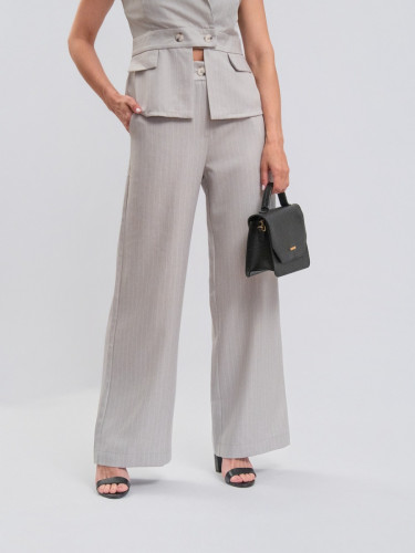 Calça Reisen Alfaiataria Wide Leg Listrado Cinza