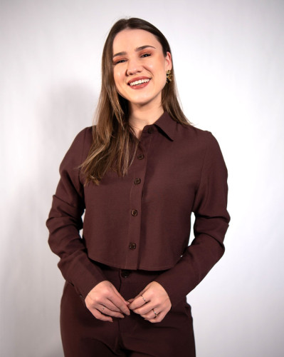 Camisa Reisen Cropped Manga Longa Marrom