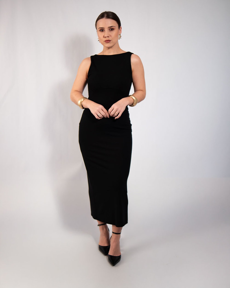  Vestido Reisen Midi Com Decote Costas Preto