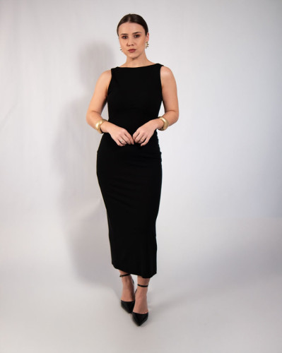 Vestido Reisen Midi Com Decote Costas Preto