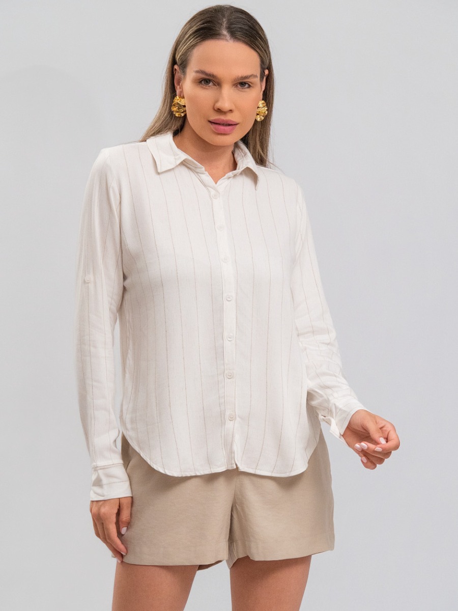 Camisa Reisen Manga Longa Listrada Bege