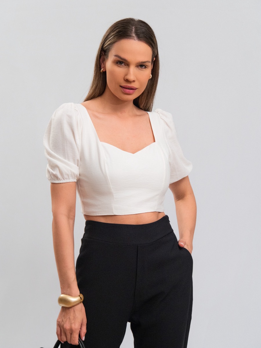 Cropped Reisen Manga Curta Princesa Branco