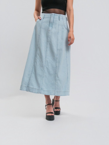 Saia Reisen Midi Evasê Jeans