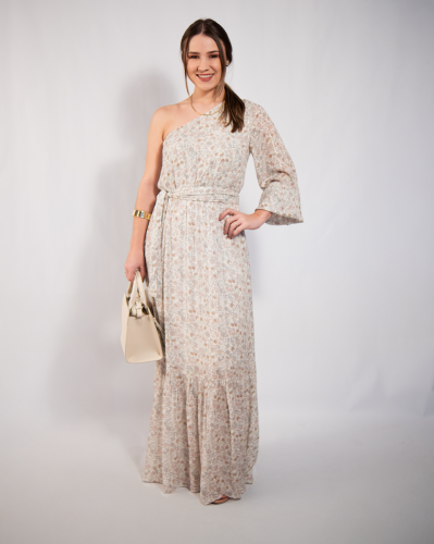 Vestido Reisen Longo Com Cinto E Ombro Único Estampado