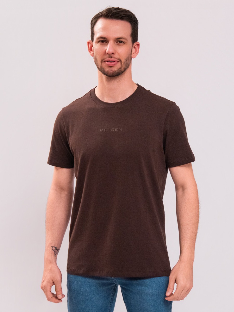 Camiseta Reisen Manga Curta com Estampa Logo Central Marrom