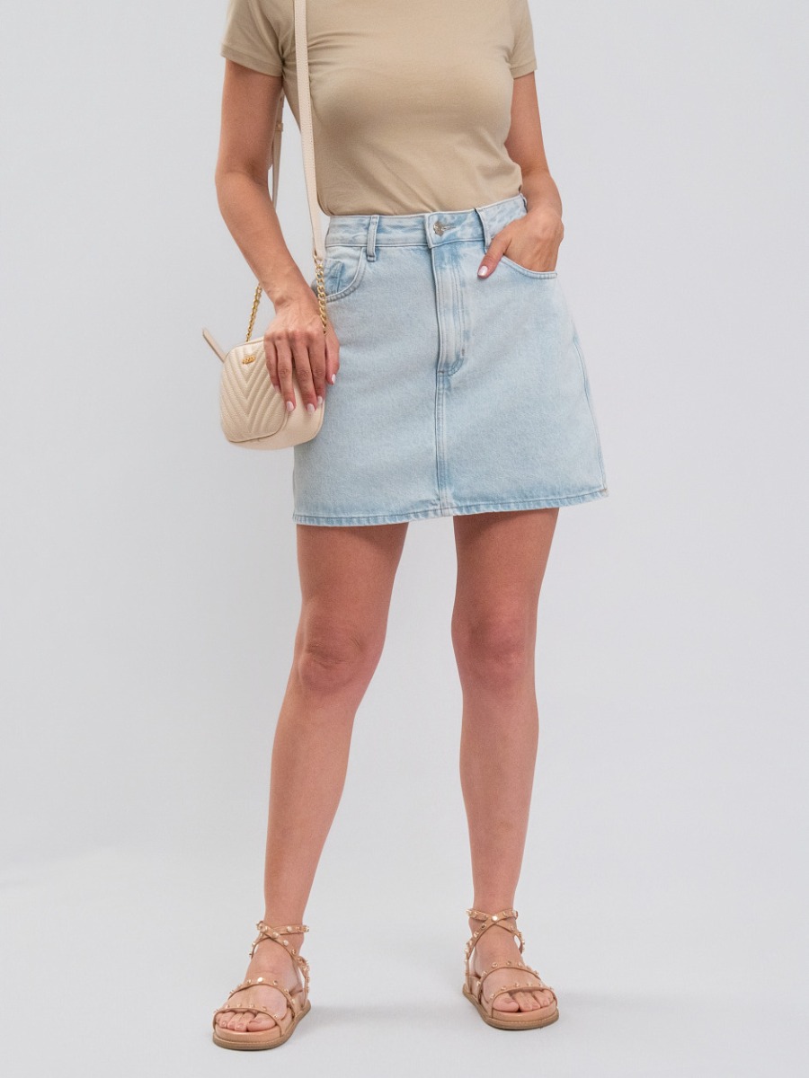 Saia Reisen Jeans Curta sem Elastano Lavagem Clara