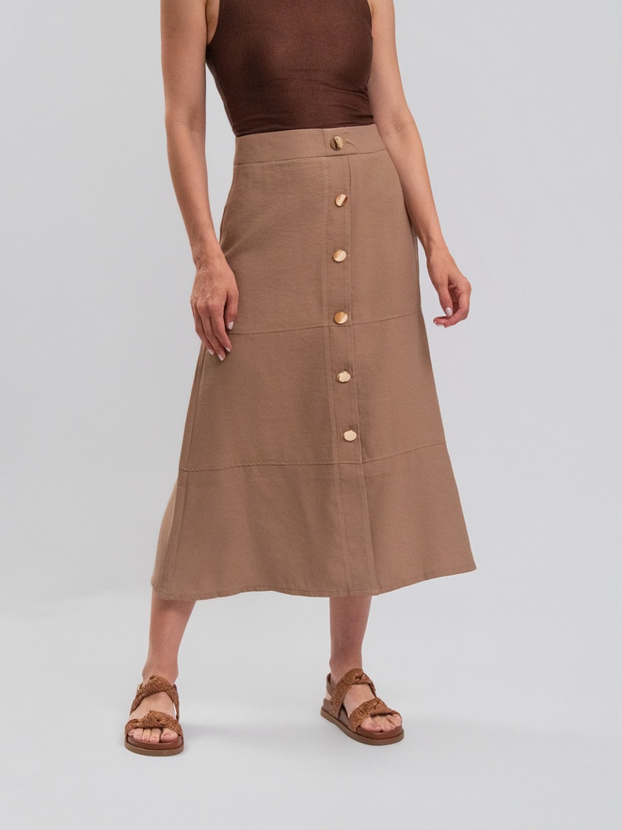 Saia Reisen Midi com Botões Bege