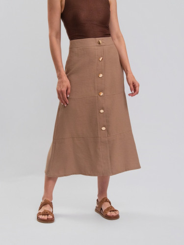 Saia Reisen Midi com Botões Bege