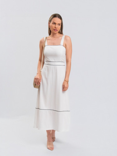 Vestido Reisen Evasê Midi Off White/Preto