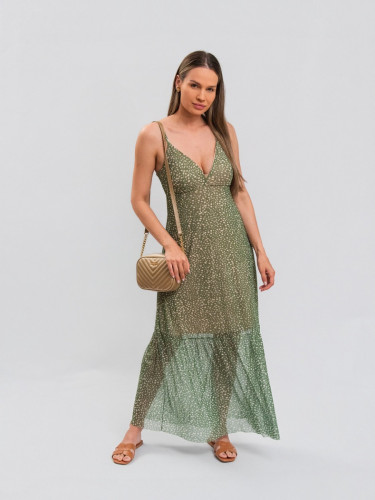 Vestido Reisen Midi em Tule Estampado Verde