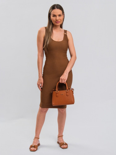 Vestido Reisen Regata Midi com Detalhe em Metal Marrom