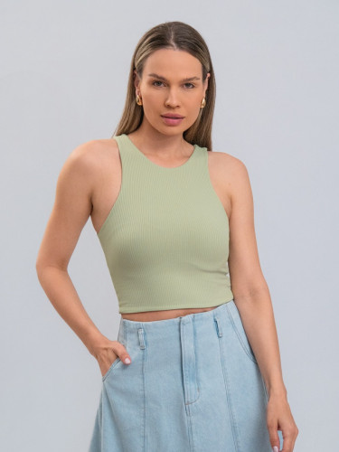 Blusa Básica Reisen Regata Cropped Canelada Verde
