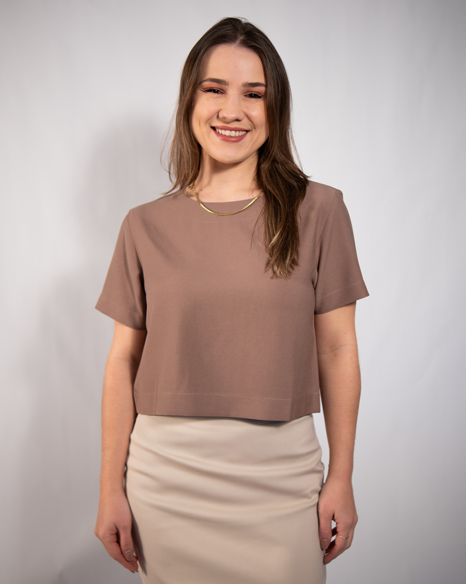 Blusa Reisen Cropped Manga Curta Castanho