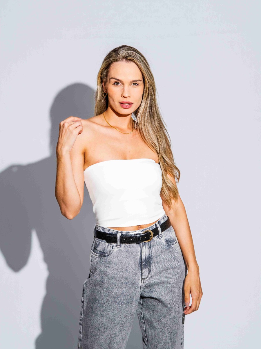 Blusa Reisen Cropped Sem Al&ccedil;as Off White