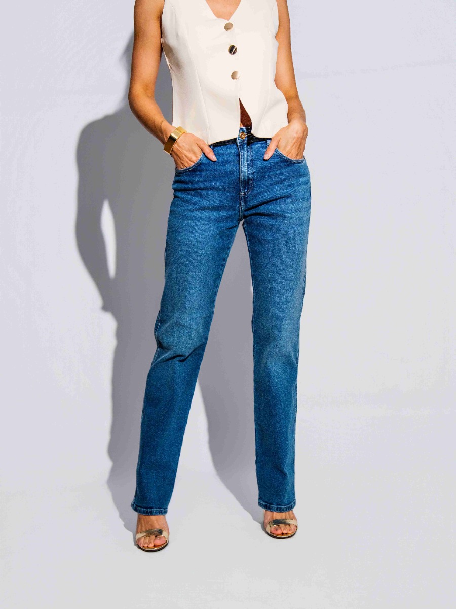 Cal&ccedil;a Reisen Reta Lavagem M&eacute;dia Cl&aacute;ssica Jeans