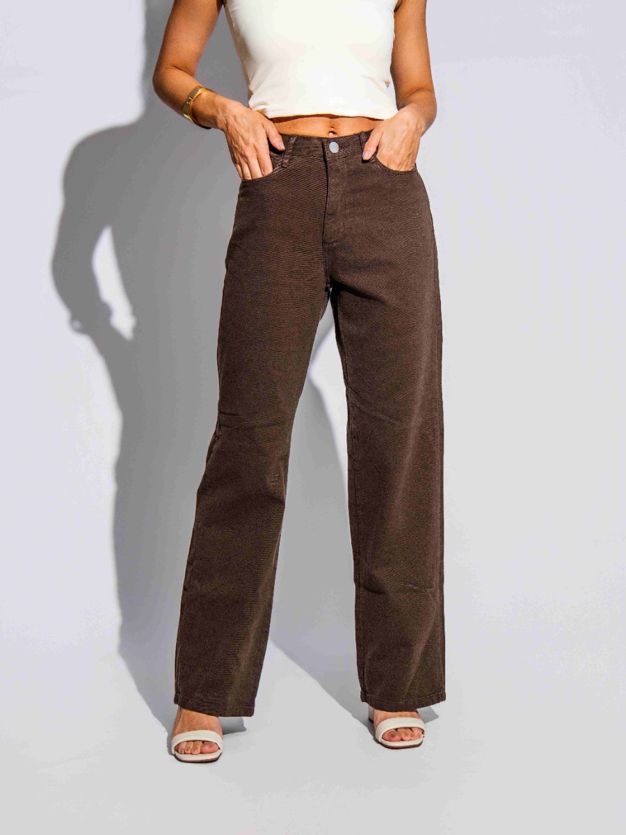 Cal&ccedil;a Reisen Wide Leg em Sarja Marrom