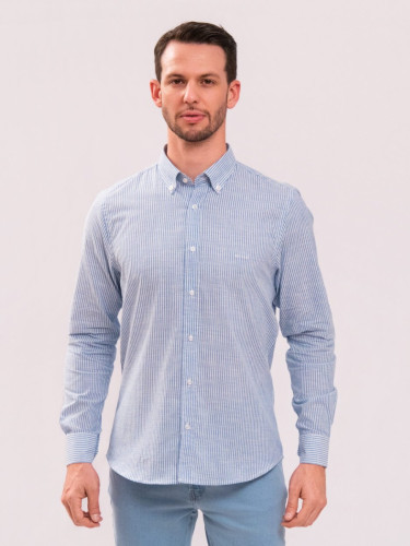 Camisa Reisen Manga Longa Listrada Azul e Branco