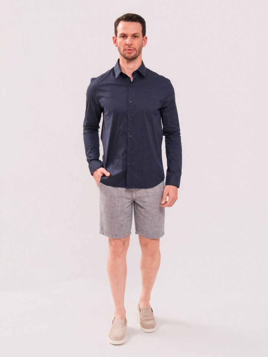 Camisa Reisen Manga Longa Slim Algodão Marinho