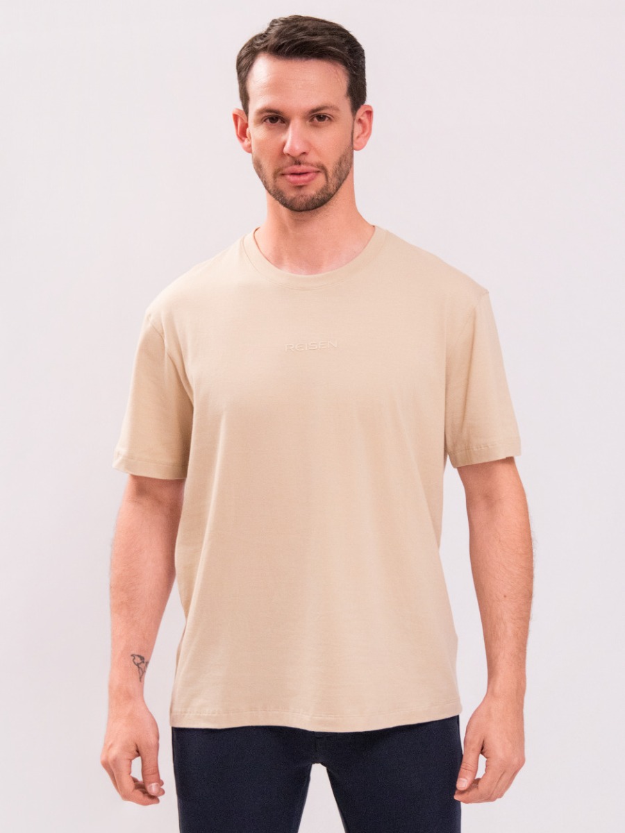 Camiseta Reisen Manga Curta com Estampa Logo Central Bege