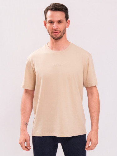 Camiseta Reisen Manga Curta com Estampa Logo Central Bege