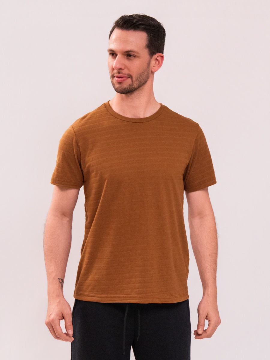 Camiseta Reisen Manga Curta com Textura Camel