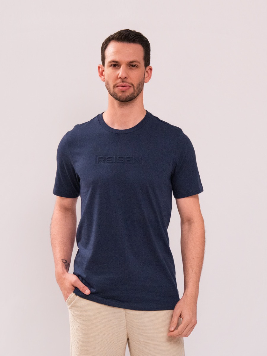 Camiseta Reisen Manga Curta Estampa Alto Relevo Marinho