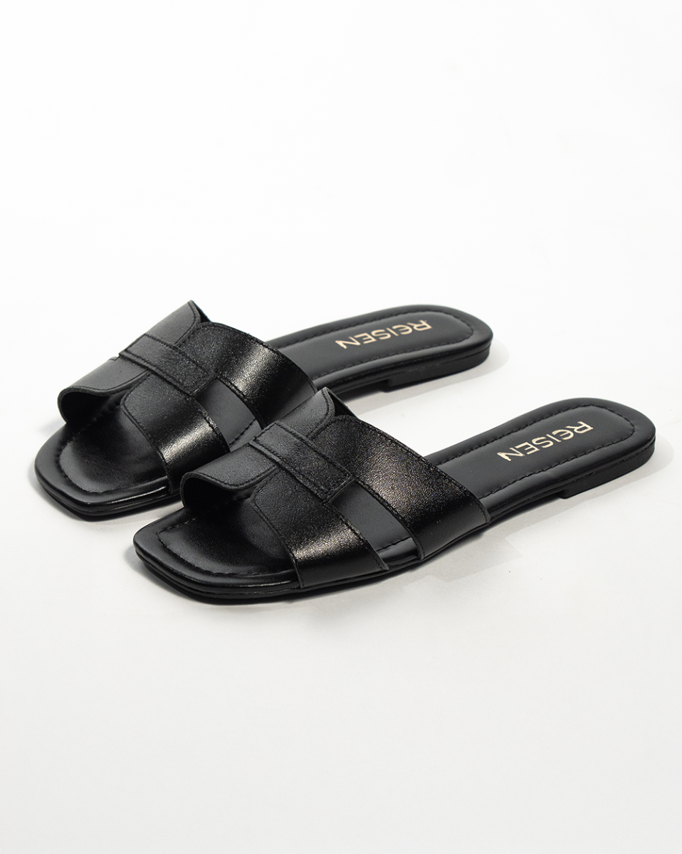 Chinelo H Reisen preto com Cabedal em Couro