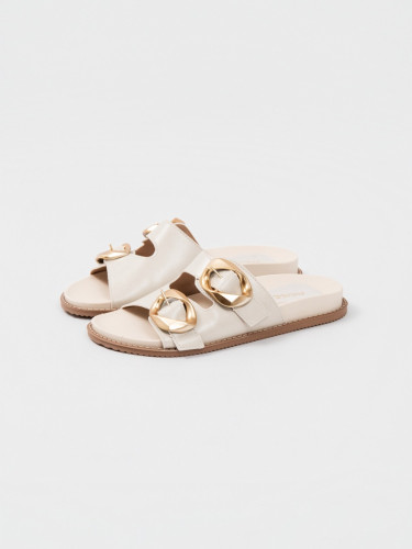 Chinelo Birkin Off white  com Fivelas Douradas Reisen