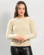 Blusa Reisen Tricô Leve Toque Peluciado Gola Redonda Areia