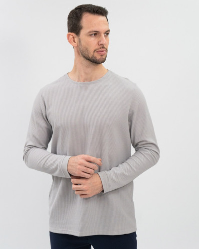 Camiseta Básica Manga Longa Reisen Com Textura Piquet Cinza