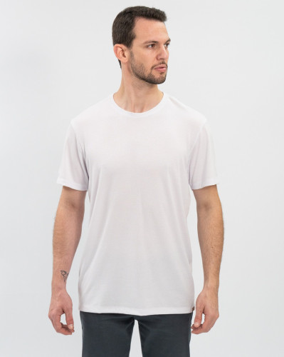 Camiseta Basica Manga Curta Reisen com Textura Branca