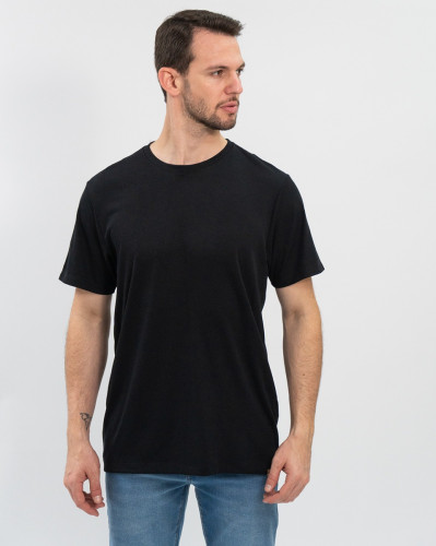 Camiseta Básica Manga Curta Reisen Com Textura Preta