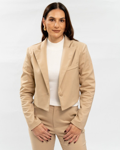 Blazer Reisen Cropped Alfaiataria Bege