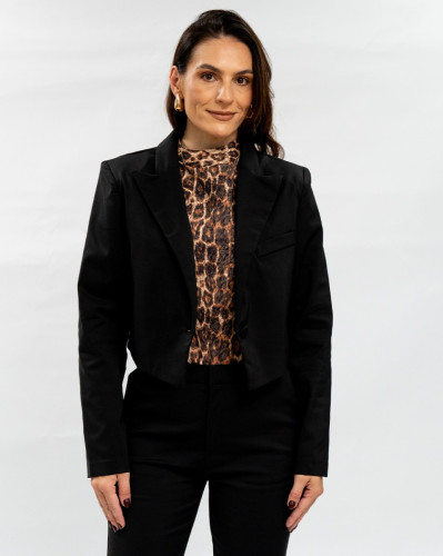 Blazer Reisen Cropped Alfaiataria Preto