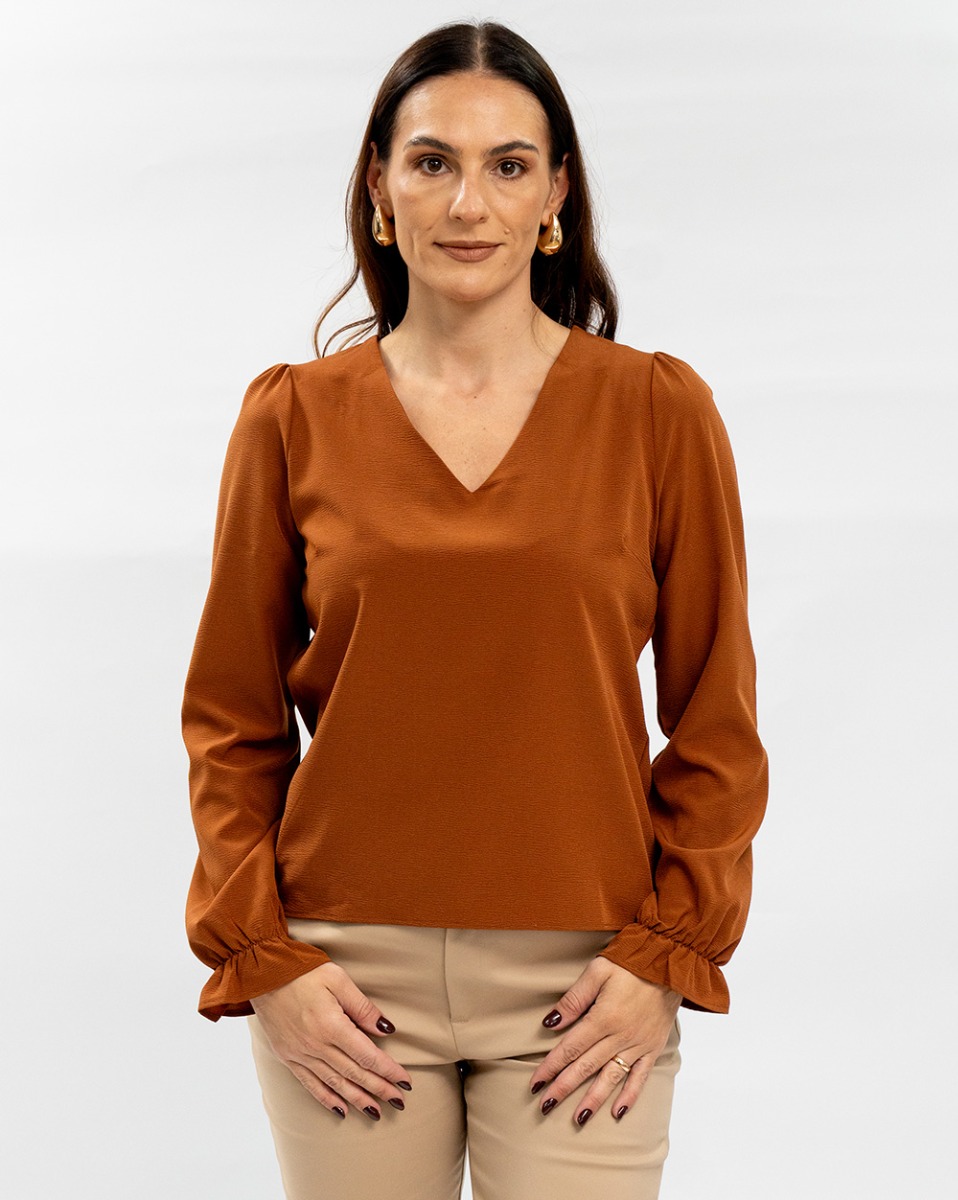 Blusa Reisen Manga Longa Gola V Telha