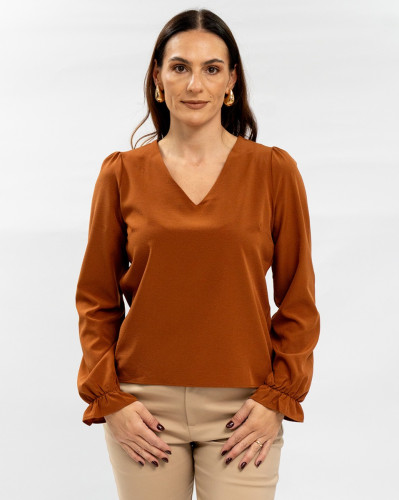 Blusa Reisen Manga Longa Gola V Telha