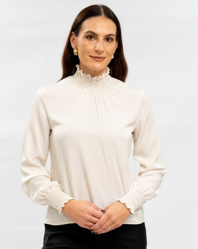 Blusa Reisen Manga Longa Gola Lastex Off White