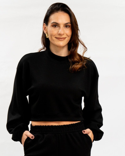 Blusão Reisen Cropped Em Moletom Preto