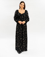 Vestido Reisen Longo Manga Bufante Preto Floral