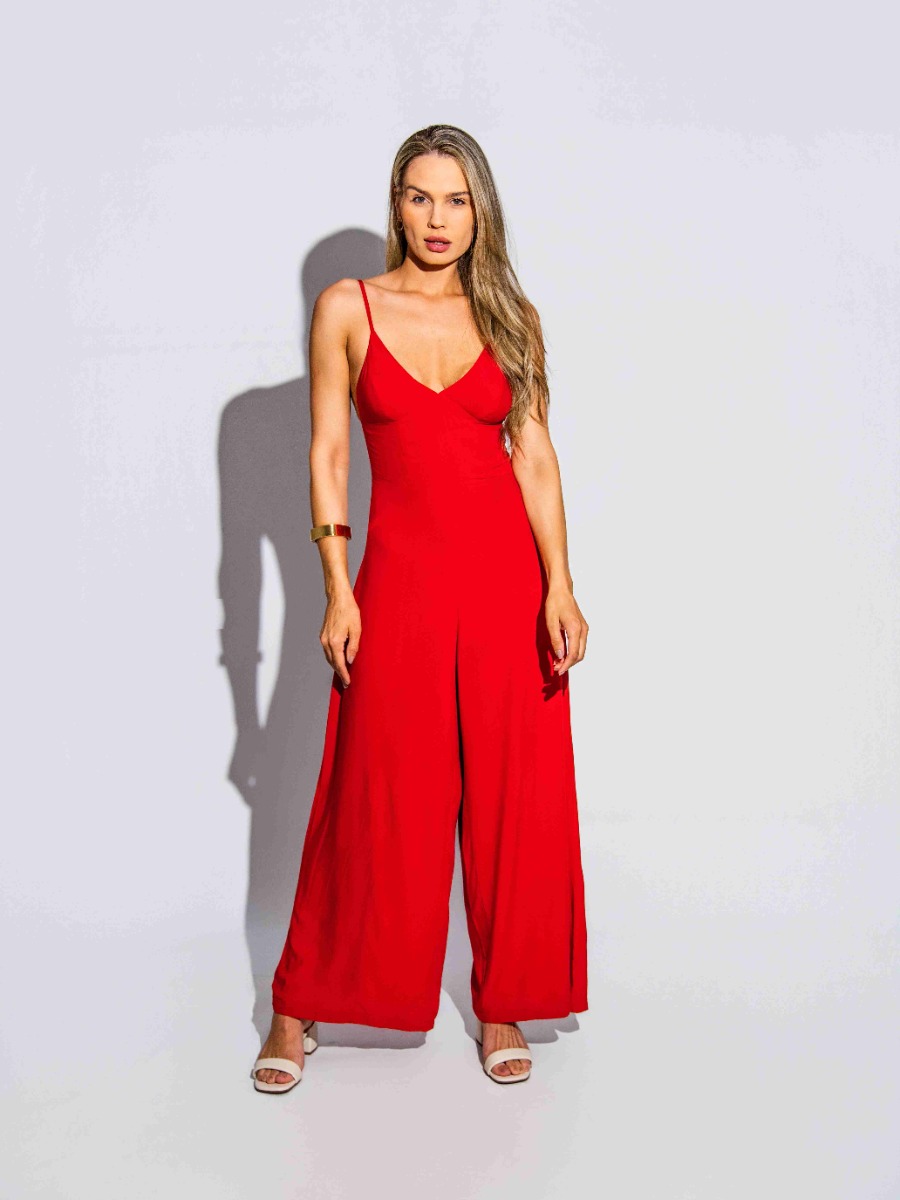 Macacão Reisen com Alcinhas Longo Vermelho