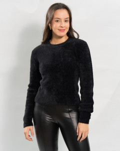 Blusa Reisen Tricô Leve Toque Peluciado Gola Redonda Preto