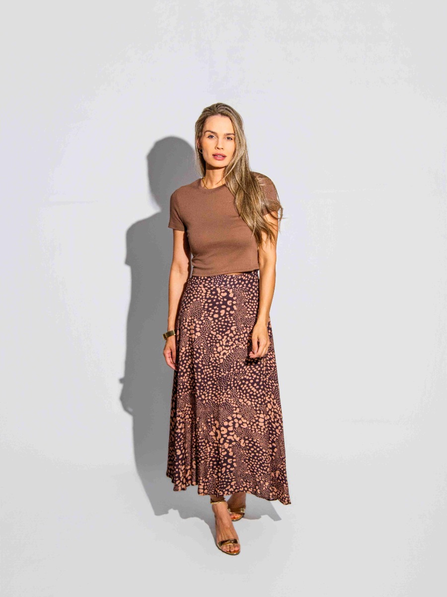 Saia Reisen Midi Evasê em Malha Estampada