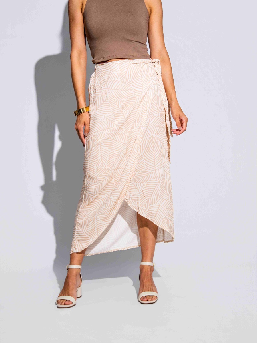 Saia Reisen Midi Transpassada com Amarração Estampada