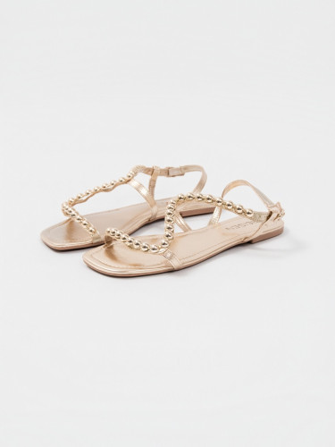 Sandália Reisen Rasteira com Esferas Dourado