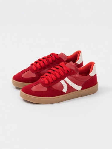 Tenis Reisen Casual com Listras Laterais Vermelho e Branco