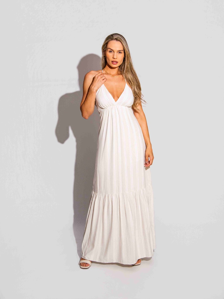 Vestido Reisen Longo Listrado Linho