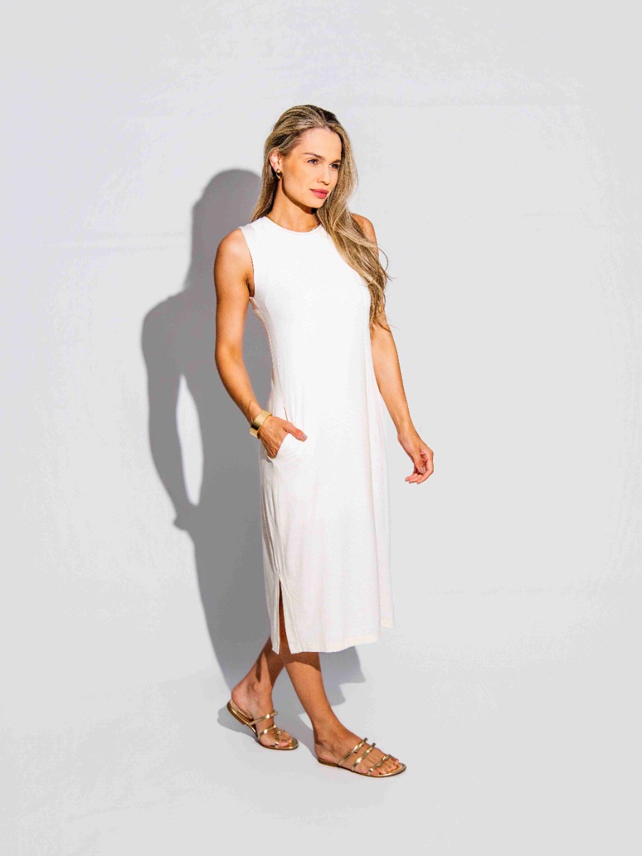 Vestido Reisen Midi Regata com Bolsos Algodão Cru